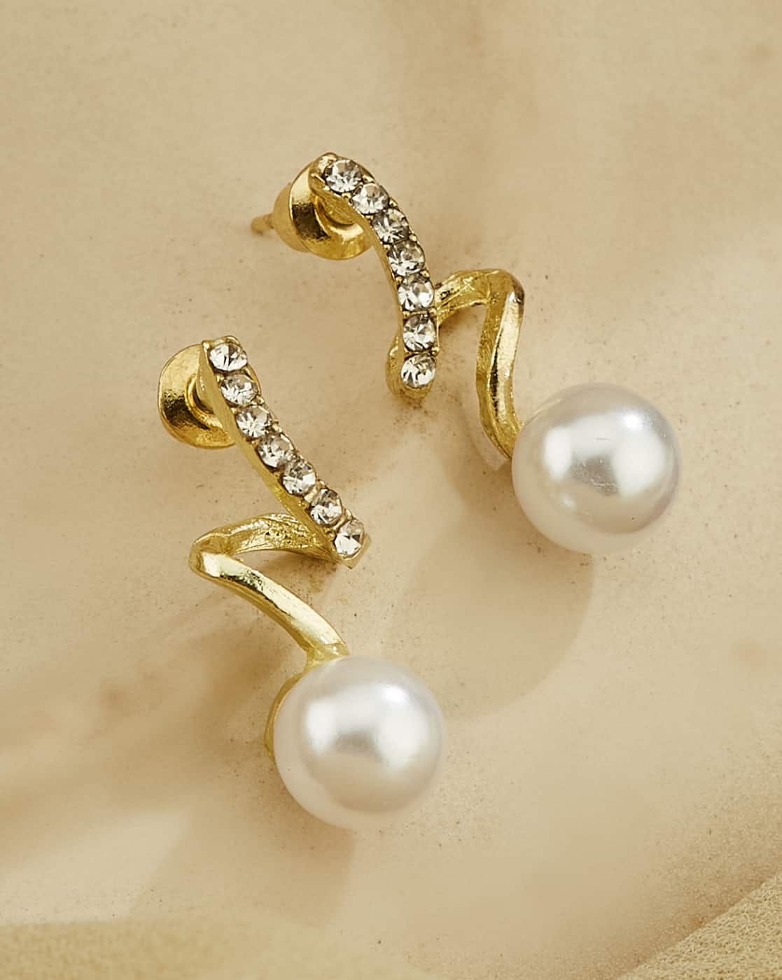 Earrings Anti-Tarnish Twisted Design Pearl Detail Drop - View 1