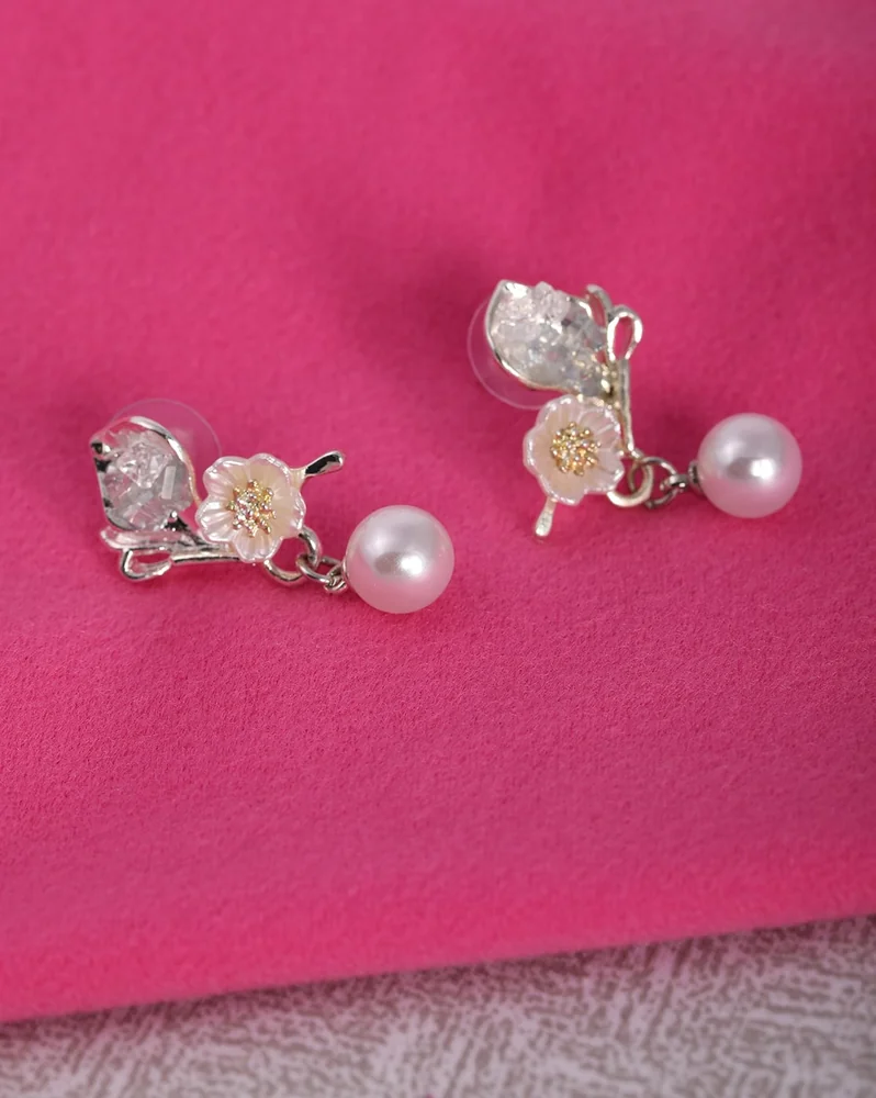 Earrings Anti-Tarnish White Floral Designed Drop