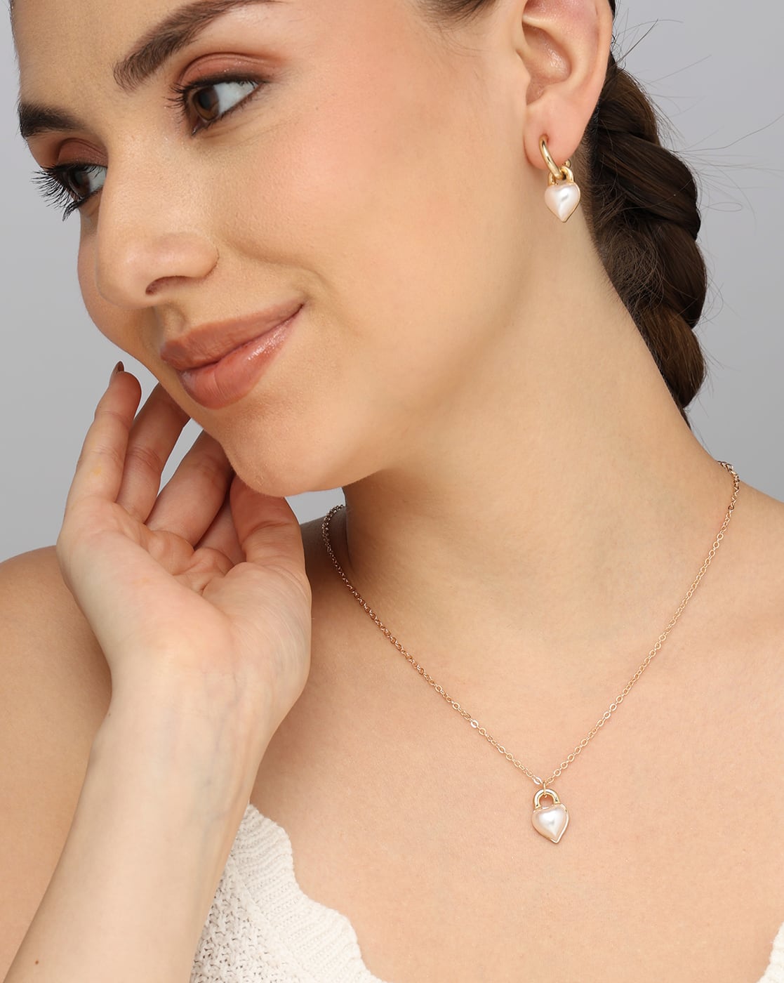 Jewellery Set Anti-Tarnish Charming Pearl Heart Shaped - View 1