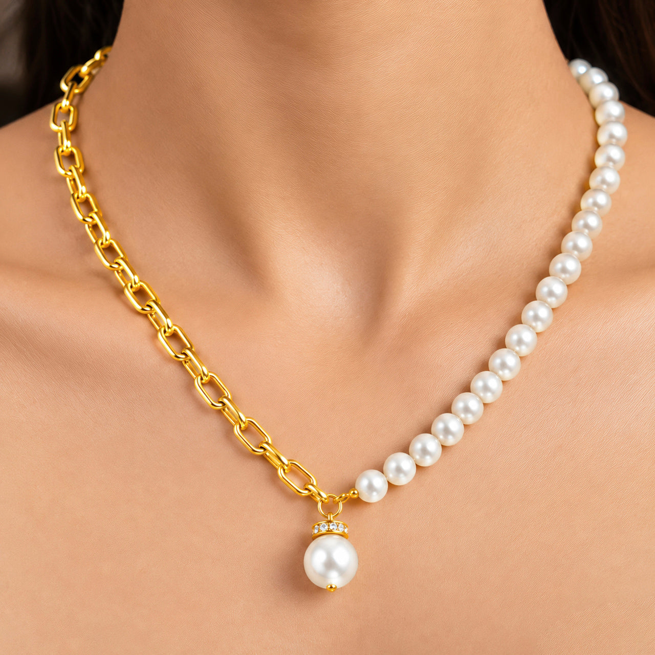 Necklace Anti-Tarnish Chain Pearl Pendant - View 1