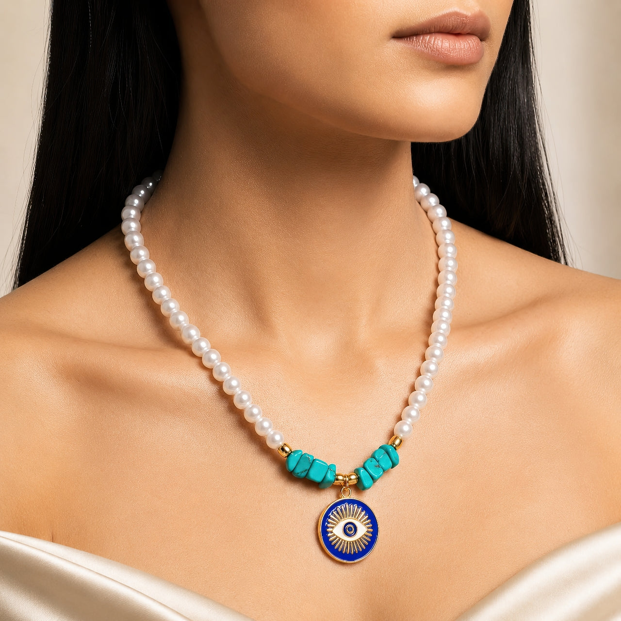 Necklace Anti-Tarnish Evil Eye Pearl - View 1