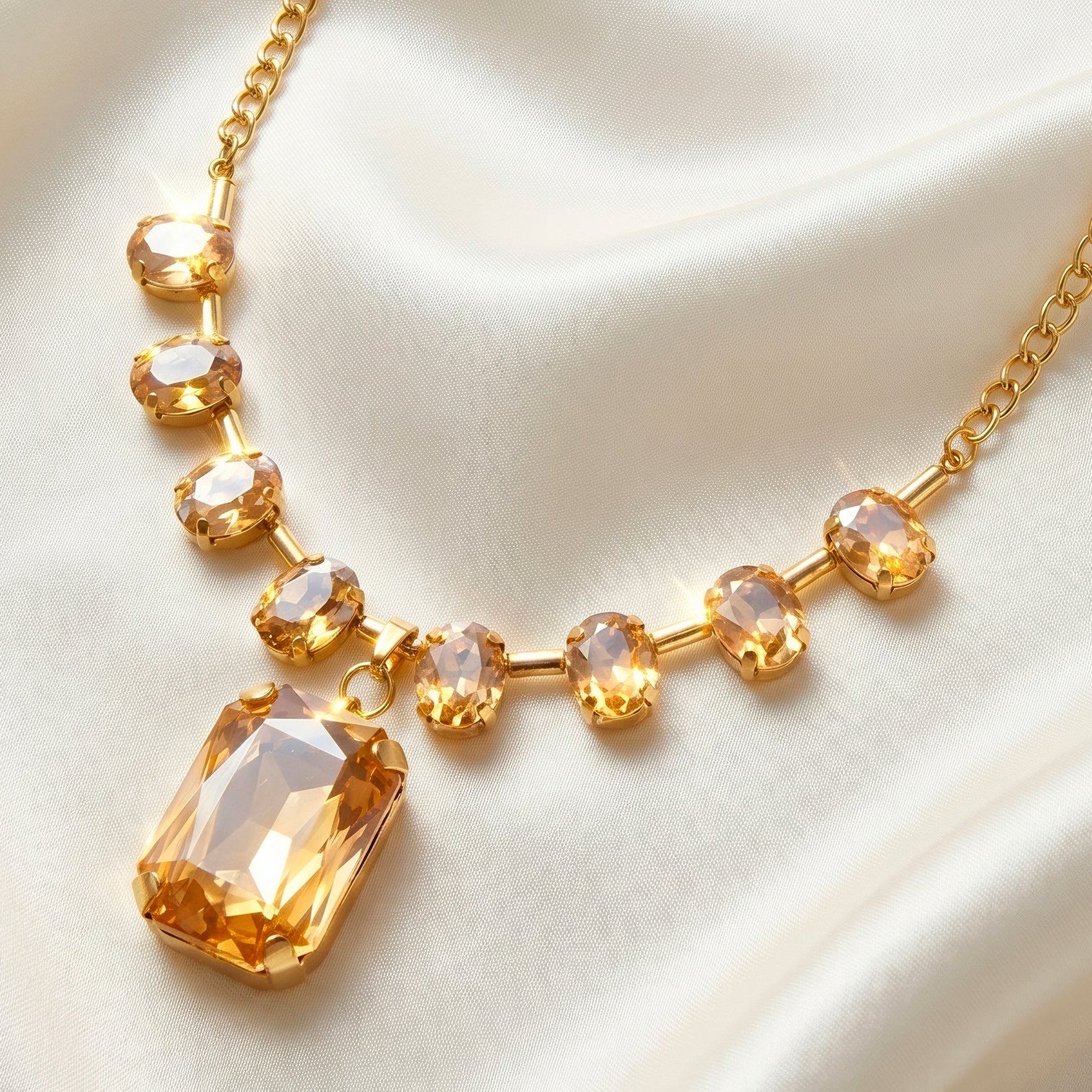 Necklace Anti-Tarnish Gold Plated Champagne Crystals - View 1