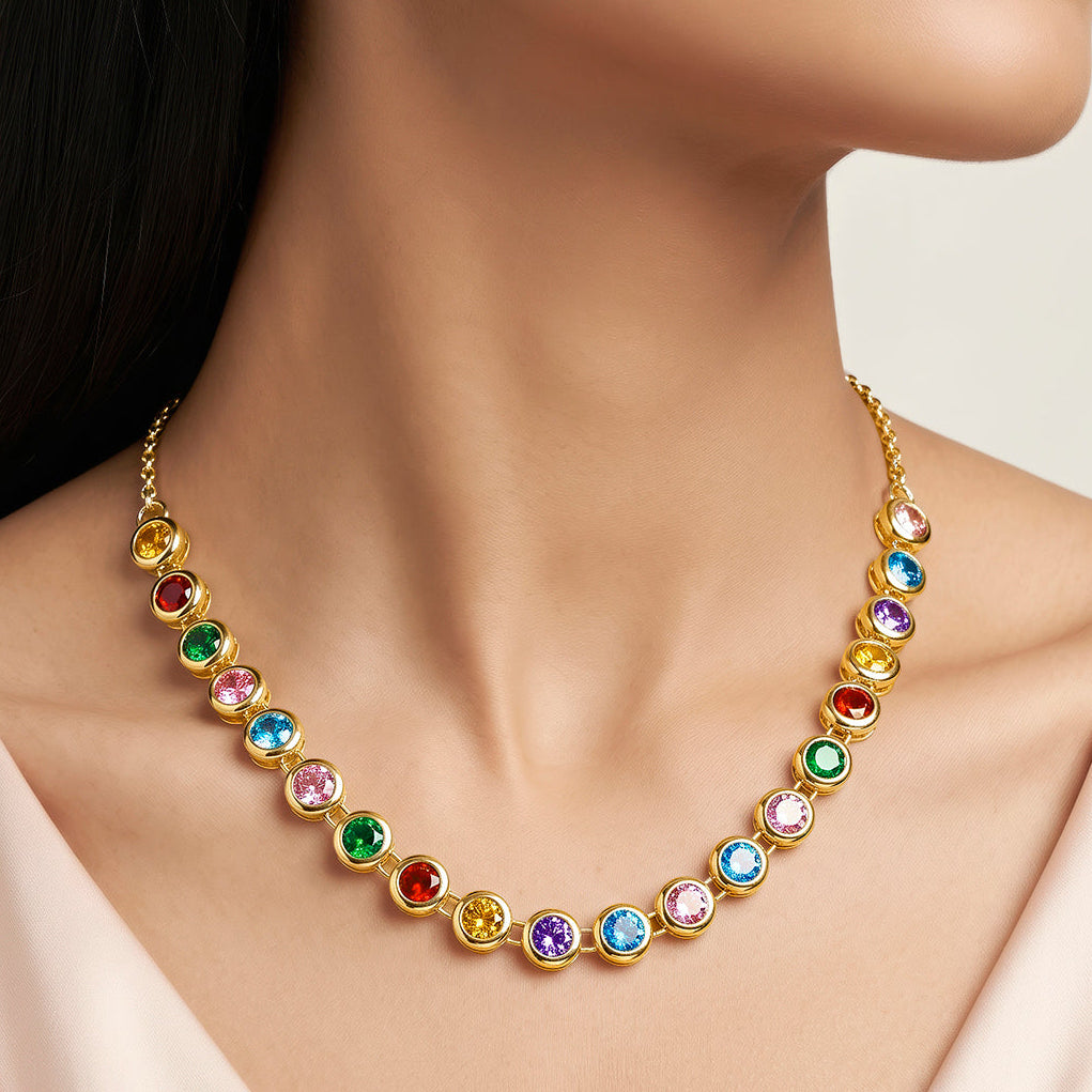 Necklace Anti-Tarnish Gold Plated Multicoloured Crystals - View 1