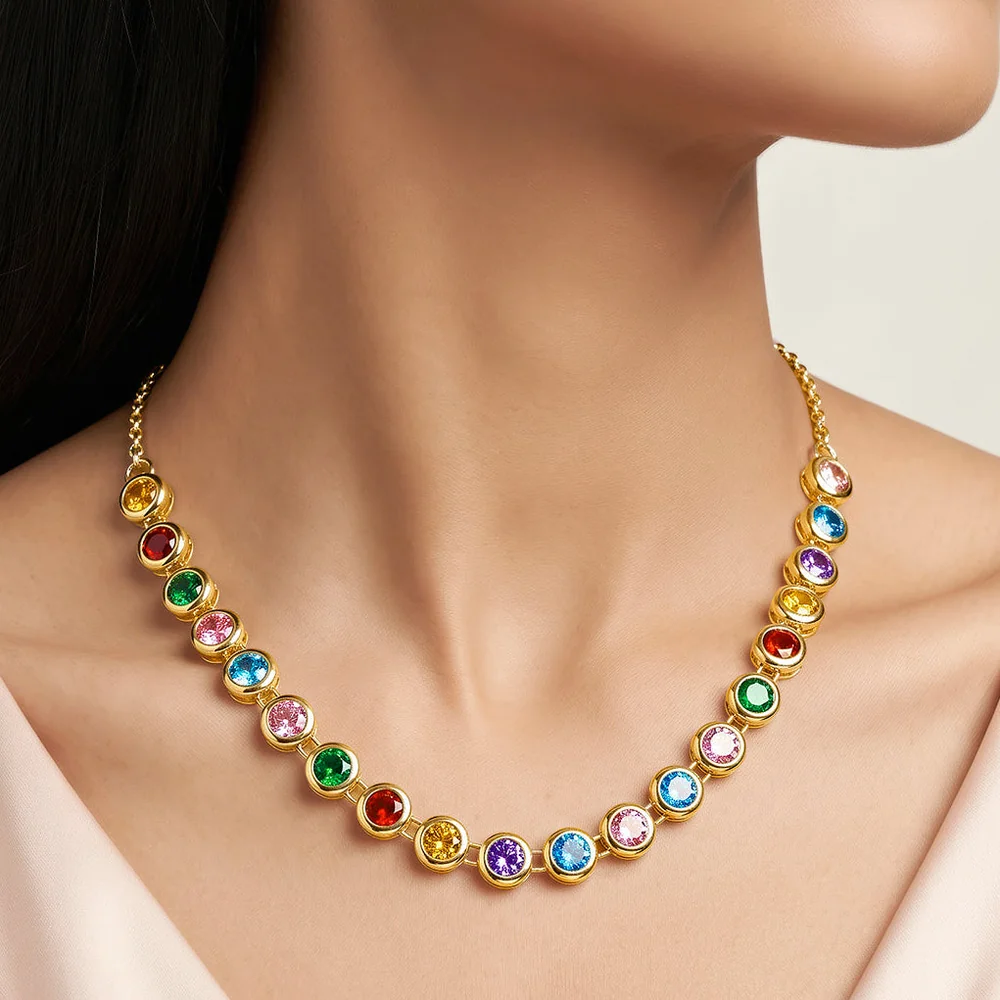 Necklace Anti-Tarnish Gold Plated Multicoloured Crystals