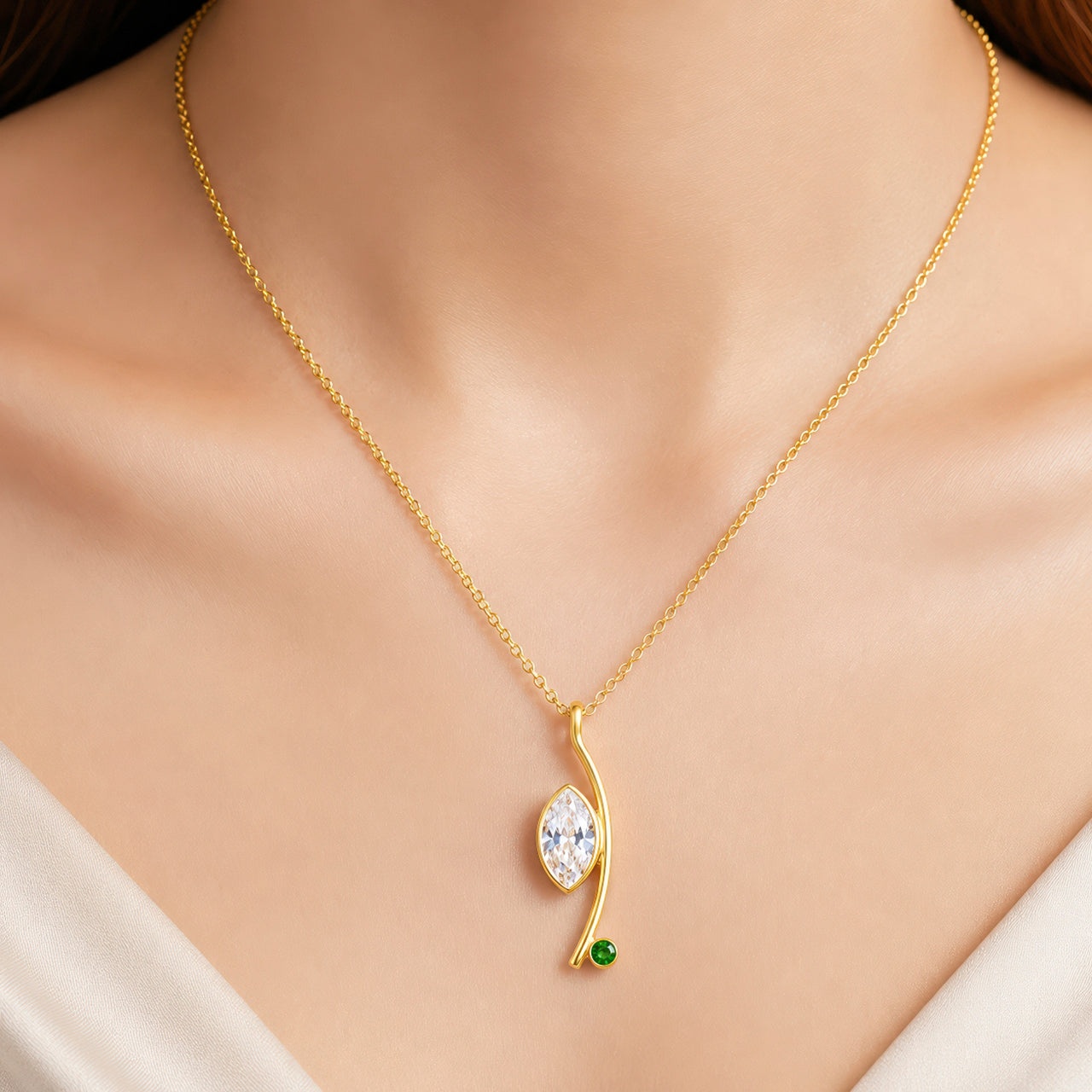 Necklace Anti-Tarnish Gold Plated Organic Branch Marquise Crystal Pendant - View 1
