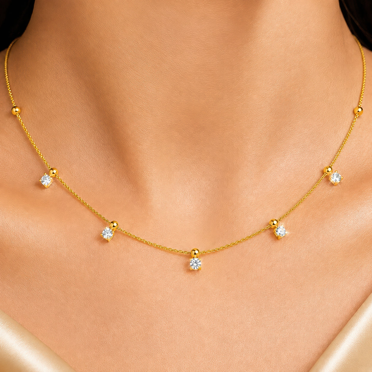 Necklace Anti-Tarnish Gold Plated Square Crystal