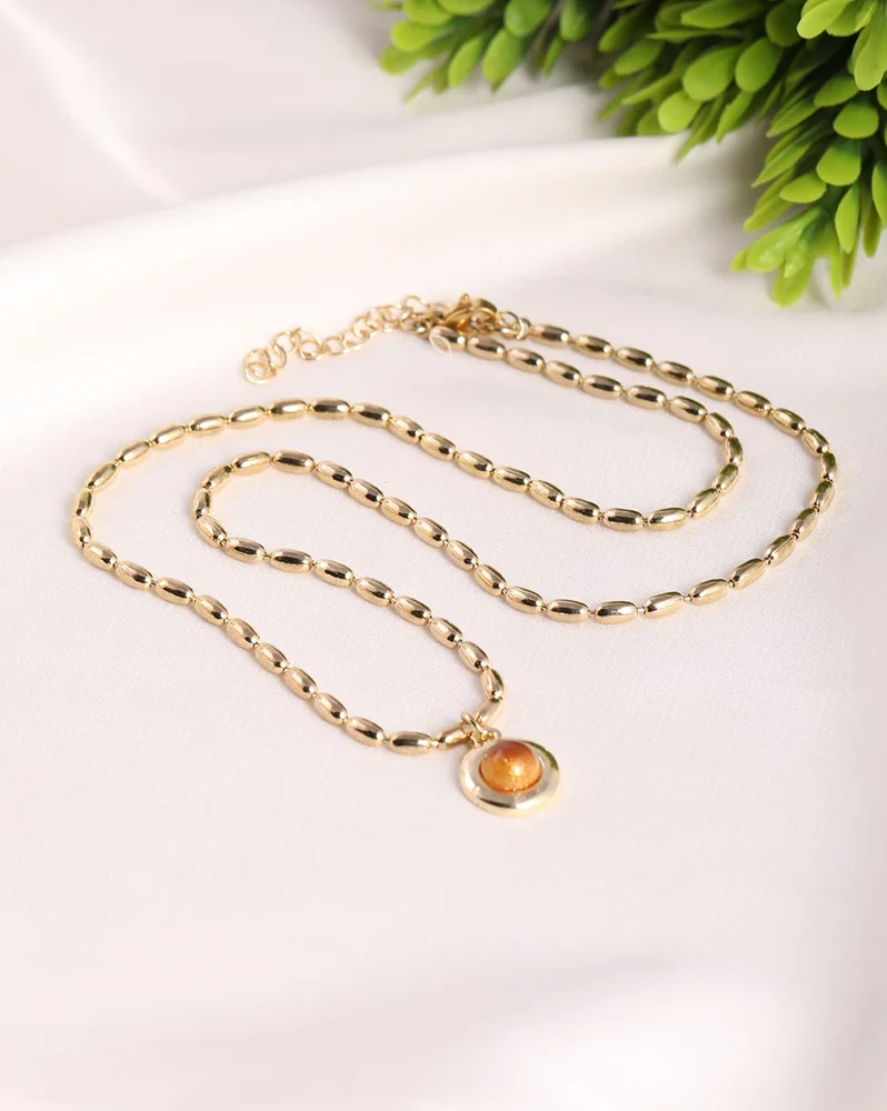 Necklace Anti-Tarnish Gold Stone Charm Design Beaded - View 1