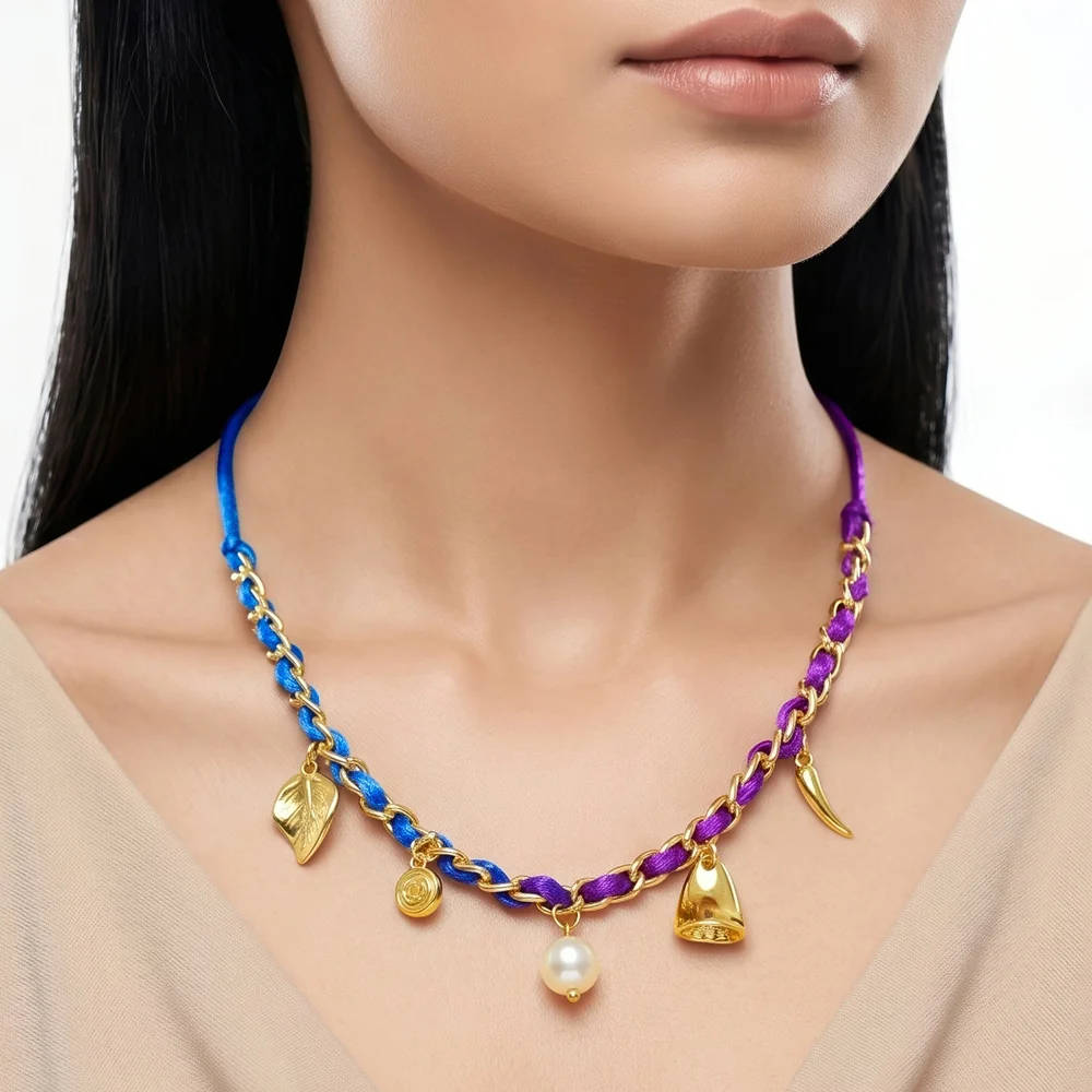 Necklace Anti-Tarnish Mixed Charms Ribbon