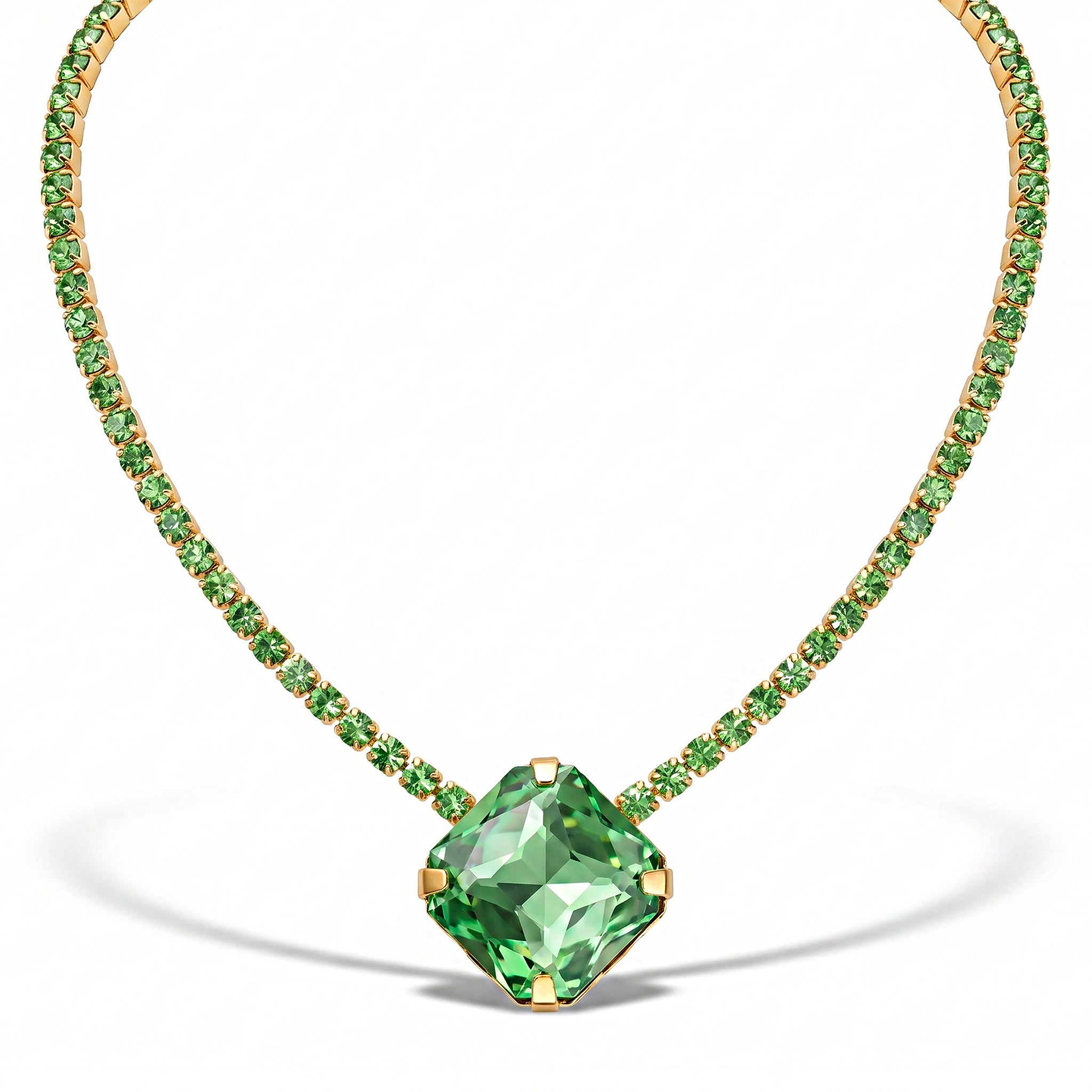 Necklace Anti-Tarnish Oversized Cushion Rhinestone Peridot Pendant - View 1