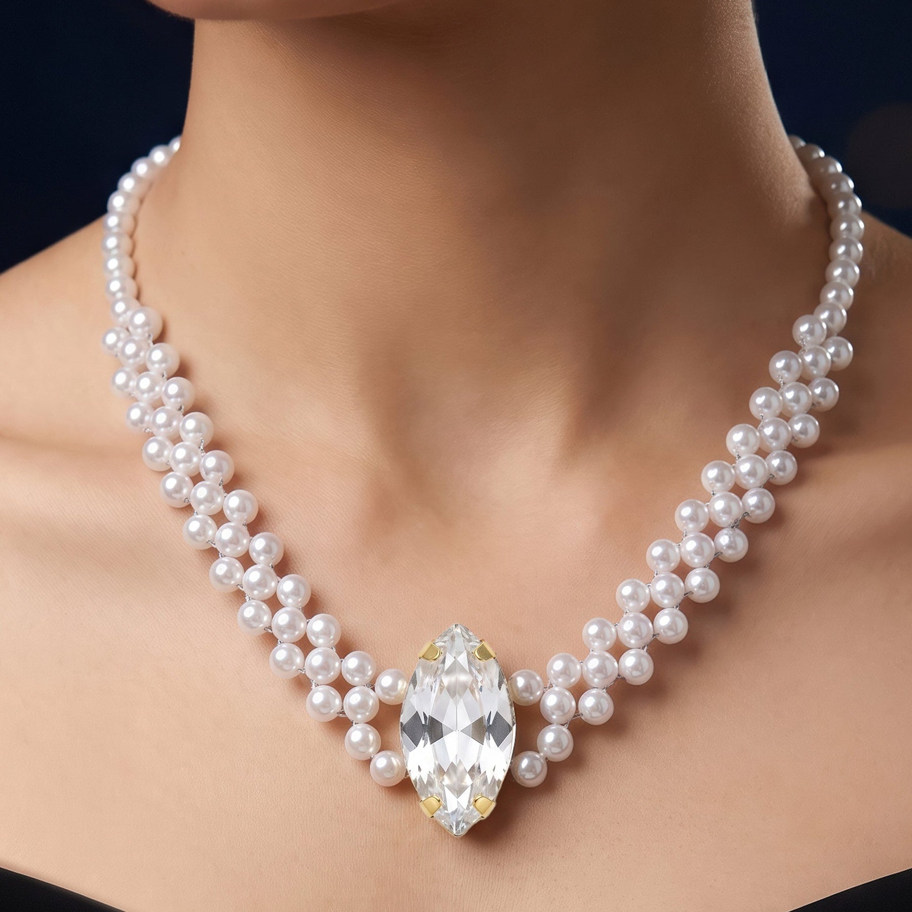 Necklace Anti-Tarnish Pearl Marquise Crystal - View 1