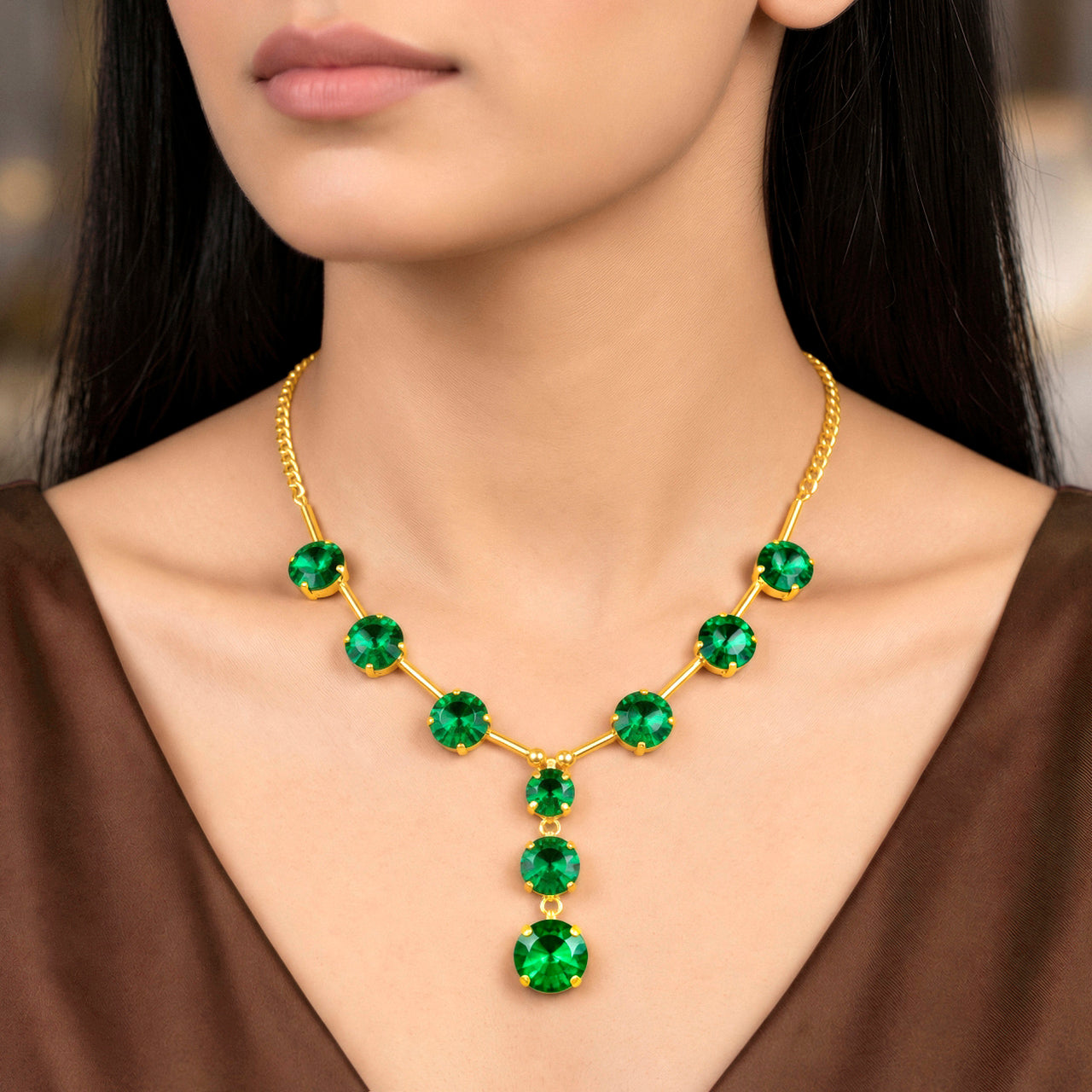 Necklace Anti-Tarnish Spacer Round Emerald Green Crystals Set - View 1