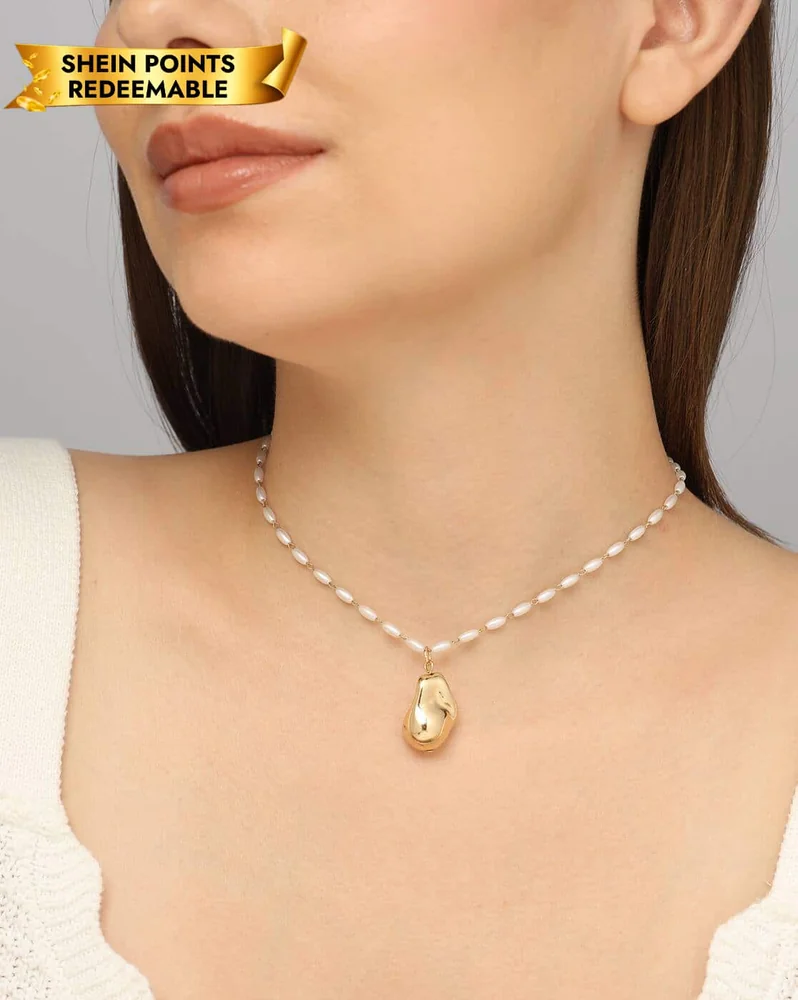 Necklace Anti-Tarnish Starlight Gold Abstract Teardrop Pendant - View 1