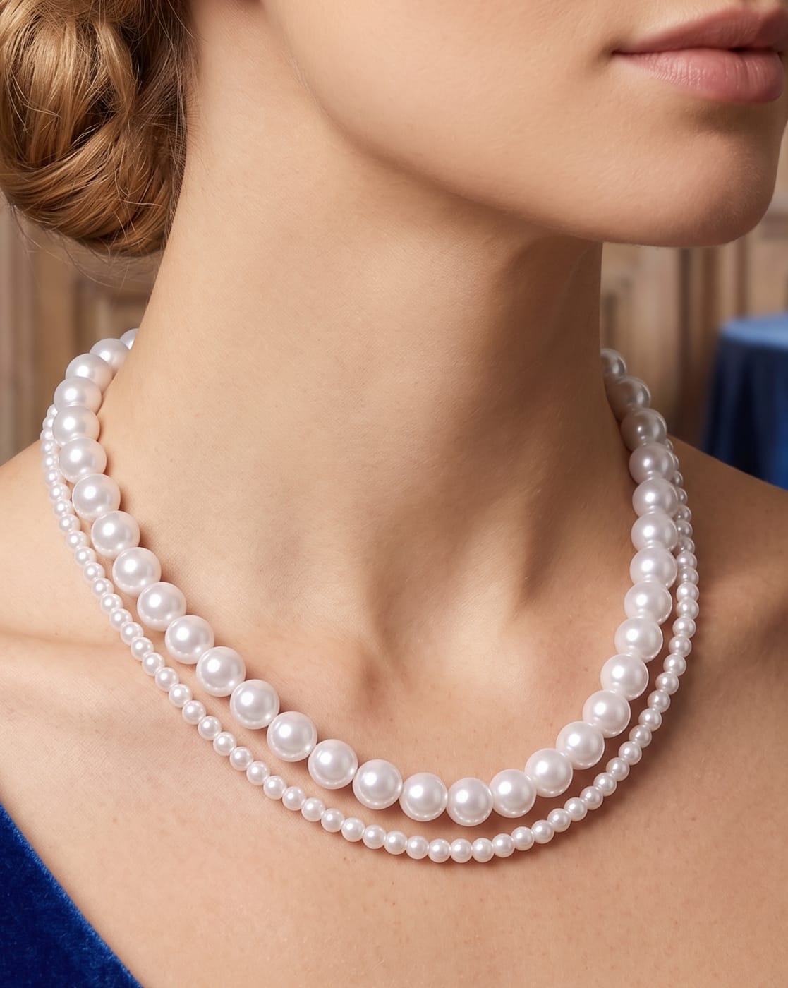 Necklace Anti-Tarnish White Pearl Detail Layered Beaded - View 1