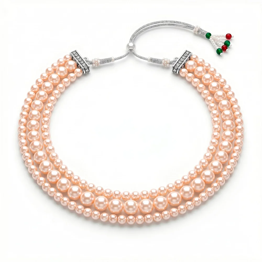 Necklace Triple Layer Golden Brown Pearl Choker