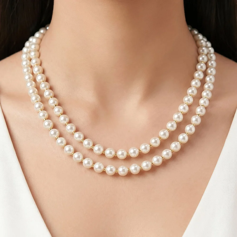 Necklace With Double-Layered White Pearls