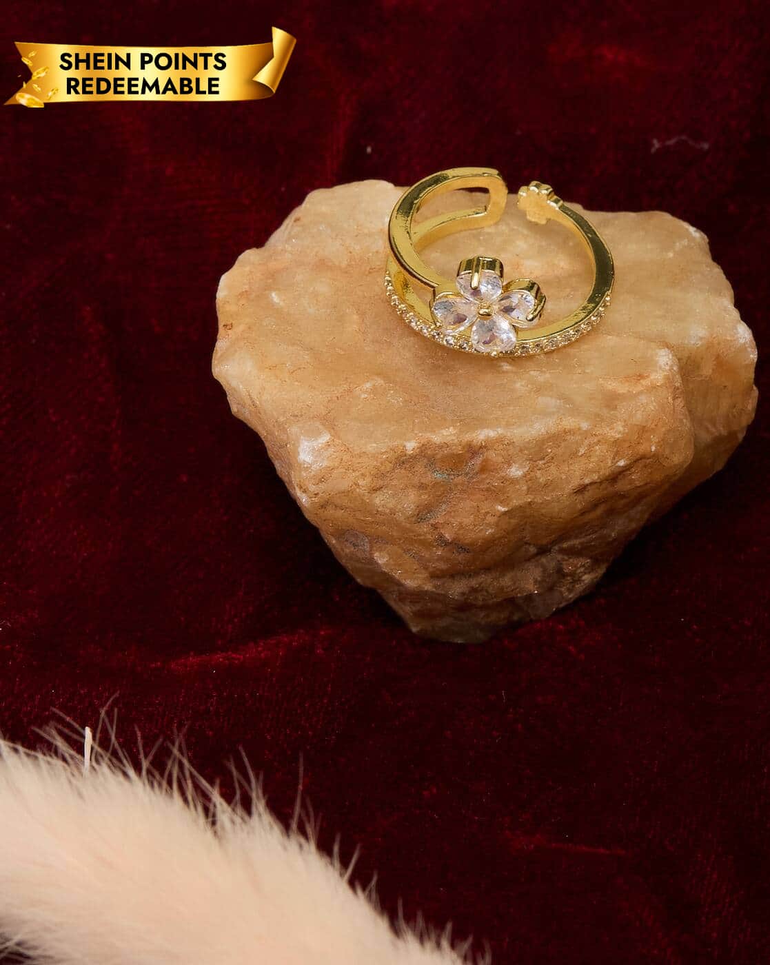 Ring Anti-Tarnish Charming Gold Crystal Flower Design Open - View 1