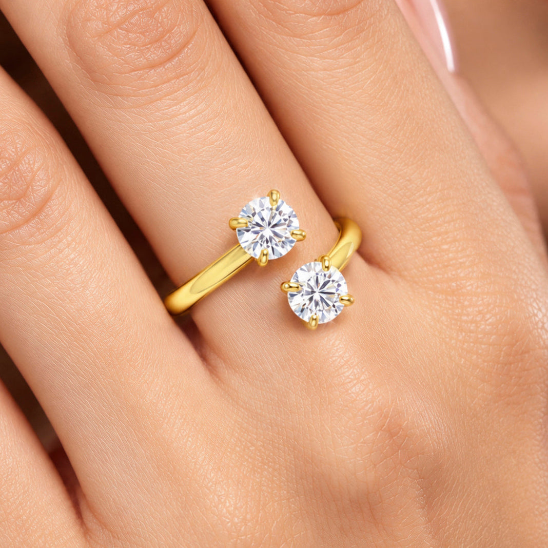 Ring Anti-Tarnish Double Solitaire Crystal (Adjustable Size) - View 1