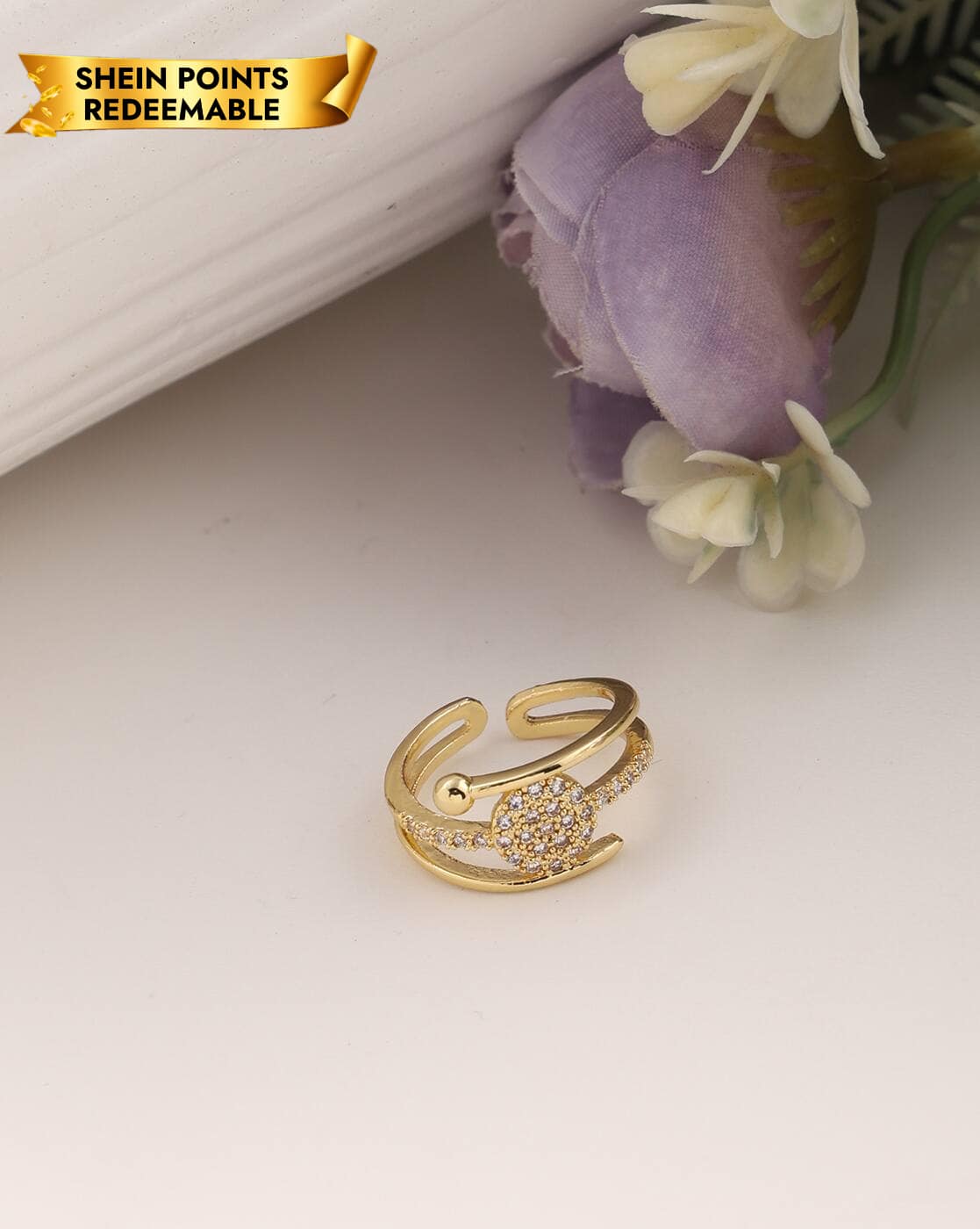 Ring Anti-Tarnish Elegant Gold Rhinestone Geometric Design Slip on - View 1