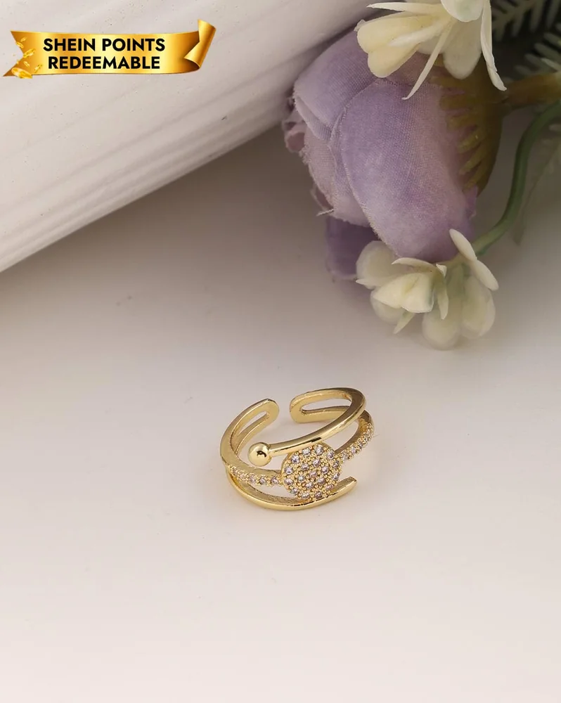 Ring Anti-Tarnish Elegant Gold Rhinestone Geometric Design Slip on - View 1