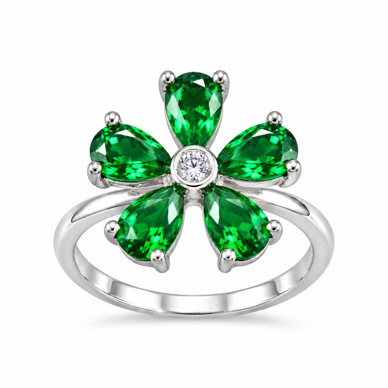 Ring Anti-Tarnish Emerald Green Floral (Adjustable Size) - View 1