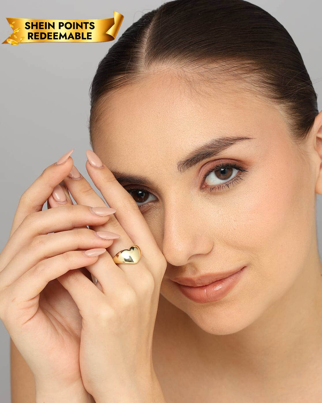 Ring Anti-Tarnish Gold Heart Design Open - View 1