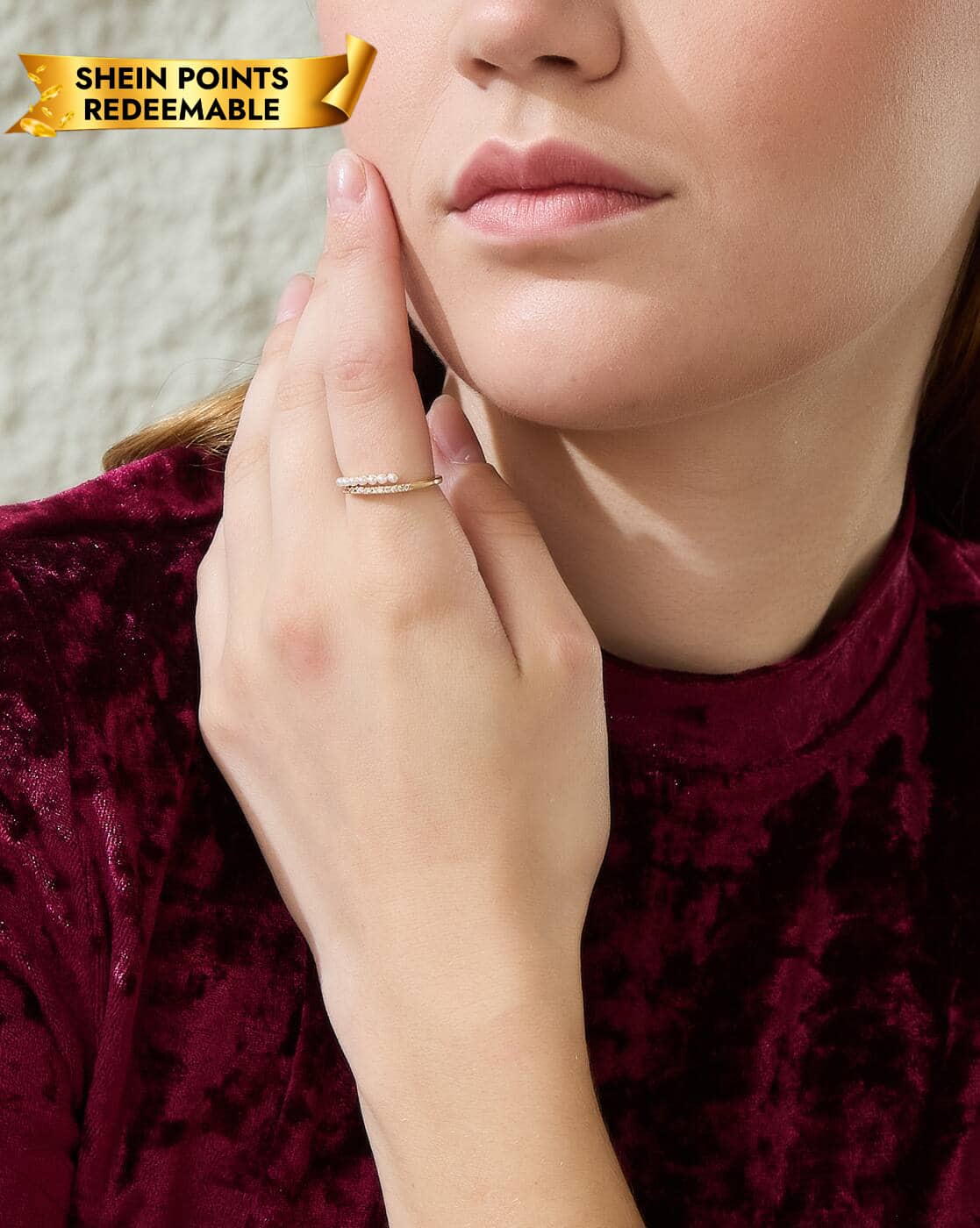 Ring Anti-Tarnish Gold Pearl & Crystal Beaded Slip-On - View 1