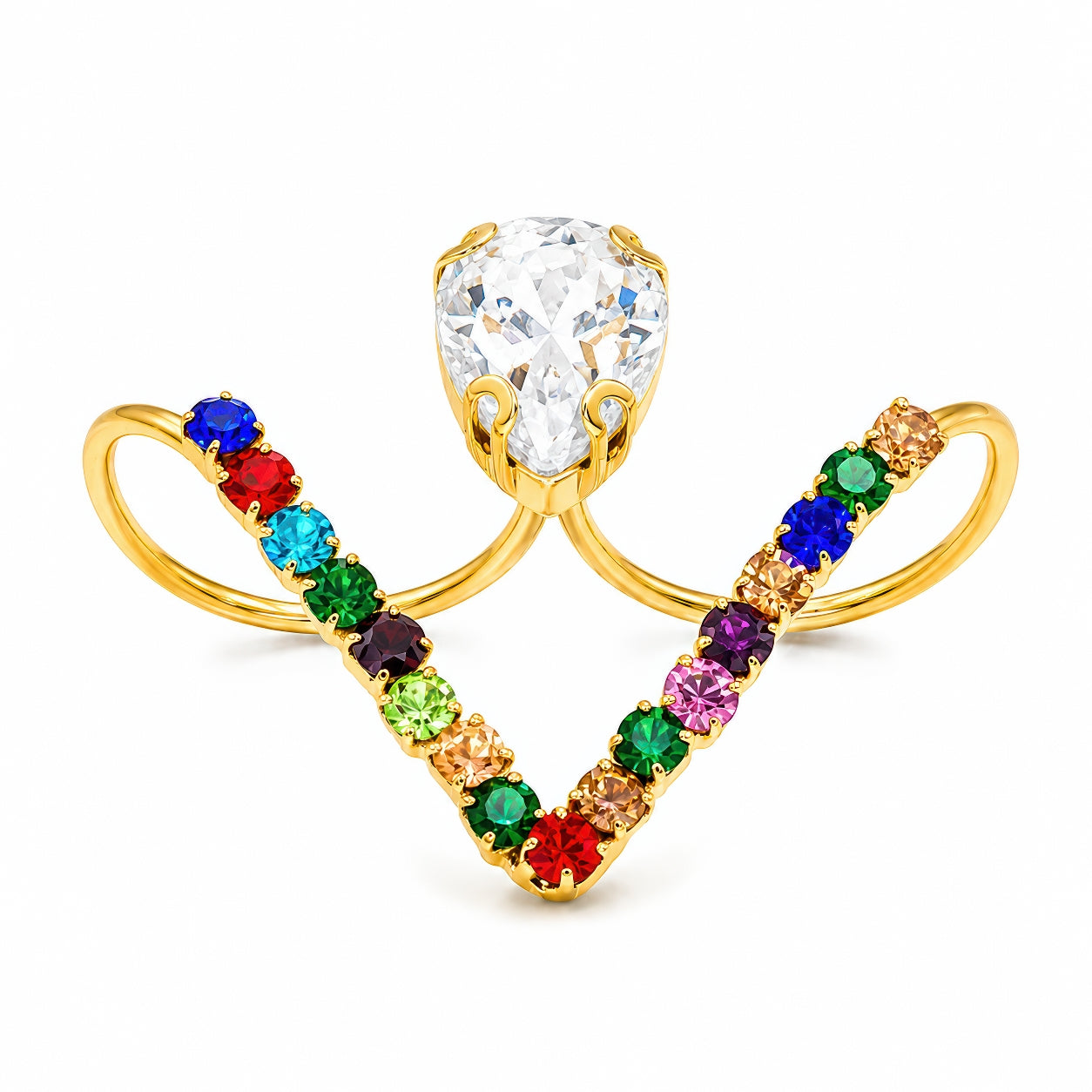 Ring Anti-Tarnish Multicolor Pear Statement (Adjustable Size) - View 1
