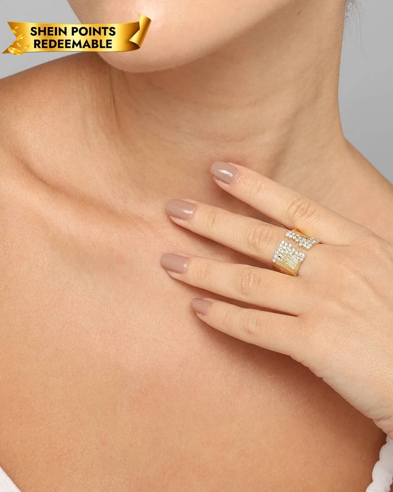 Ring Anti-Tarnish Rhinestone Wide Band Adjustable - View 1