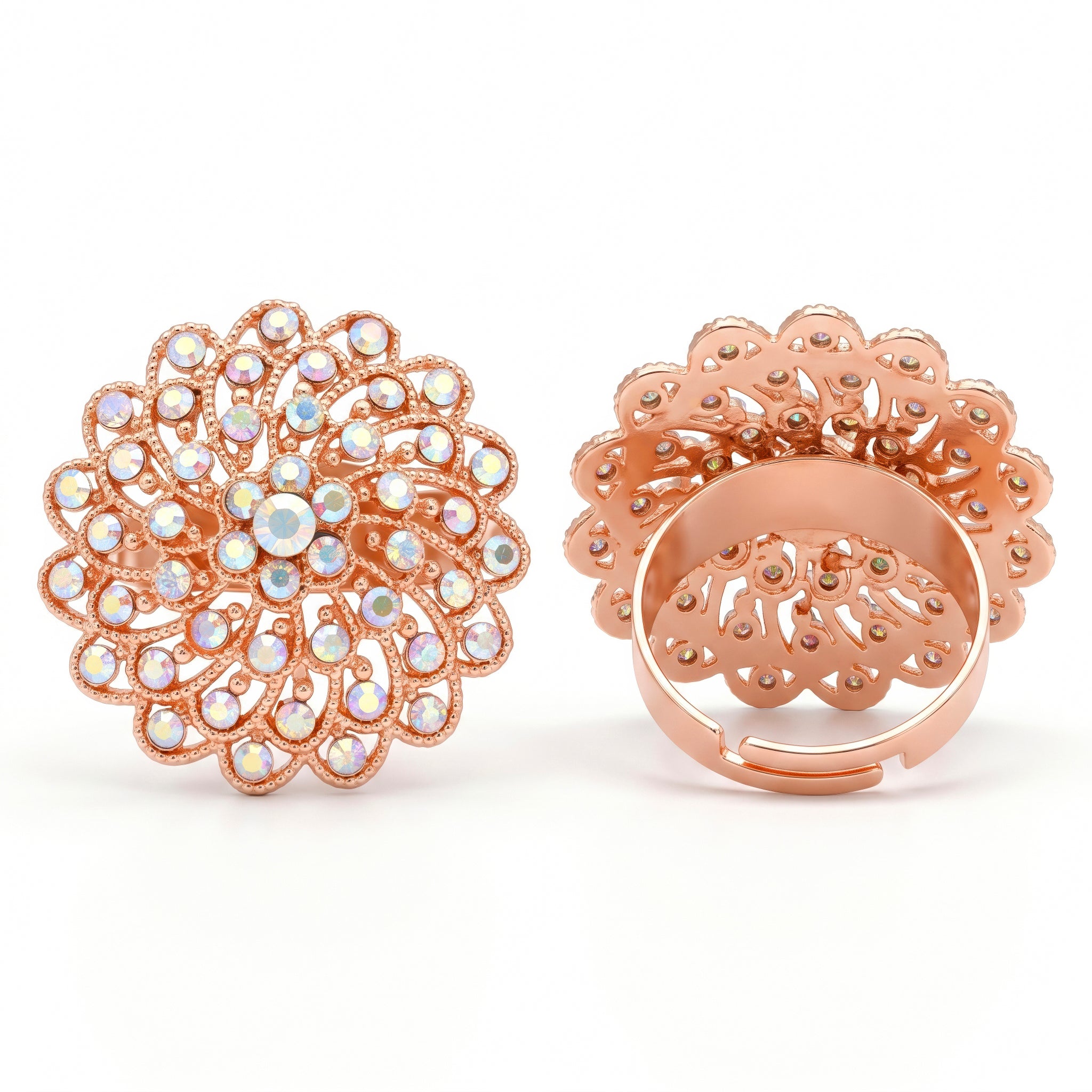 Ring Anti-Tarnish Rose Gold Crystal Flower (Adjustable Size) - View 1