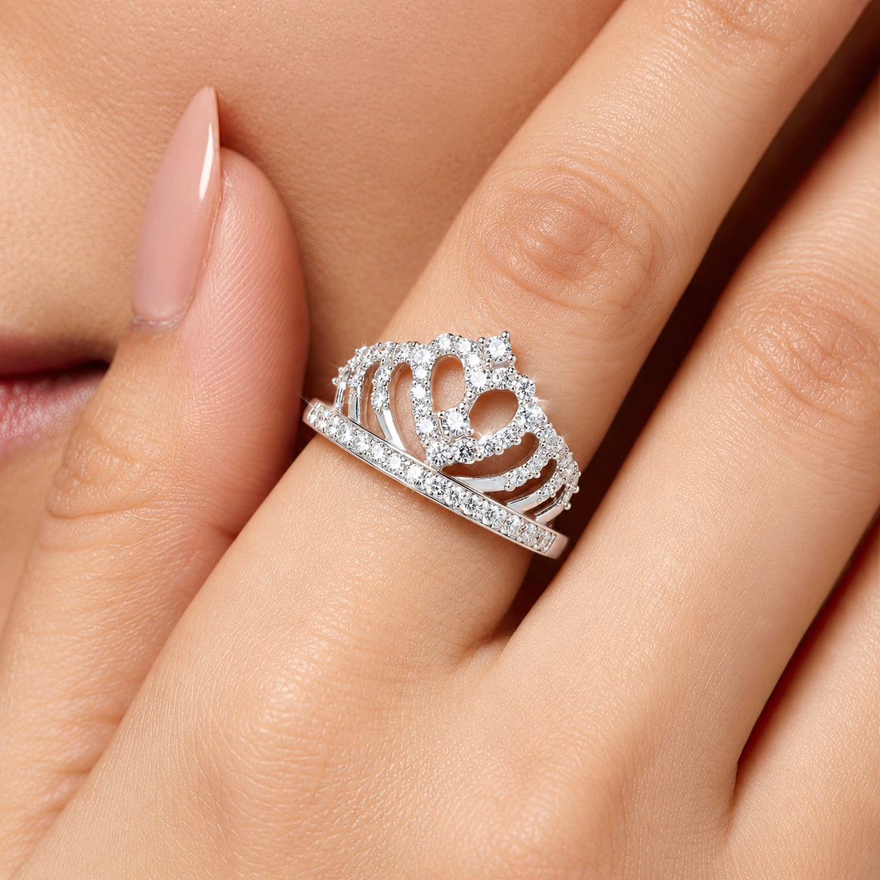 Ring Anti-Tarnish Silver Plated Crystal Crown (Adjustable Size) - View 1