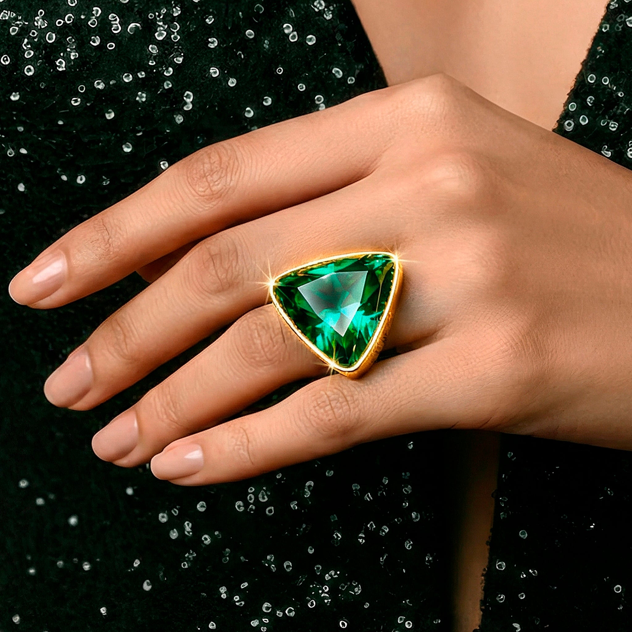 Ring Anti-Tarnish Trillion Crystal Cocktail Ring (Adjustable Size) - View 1