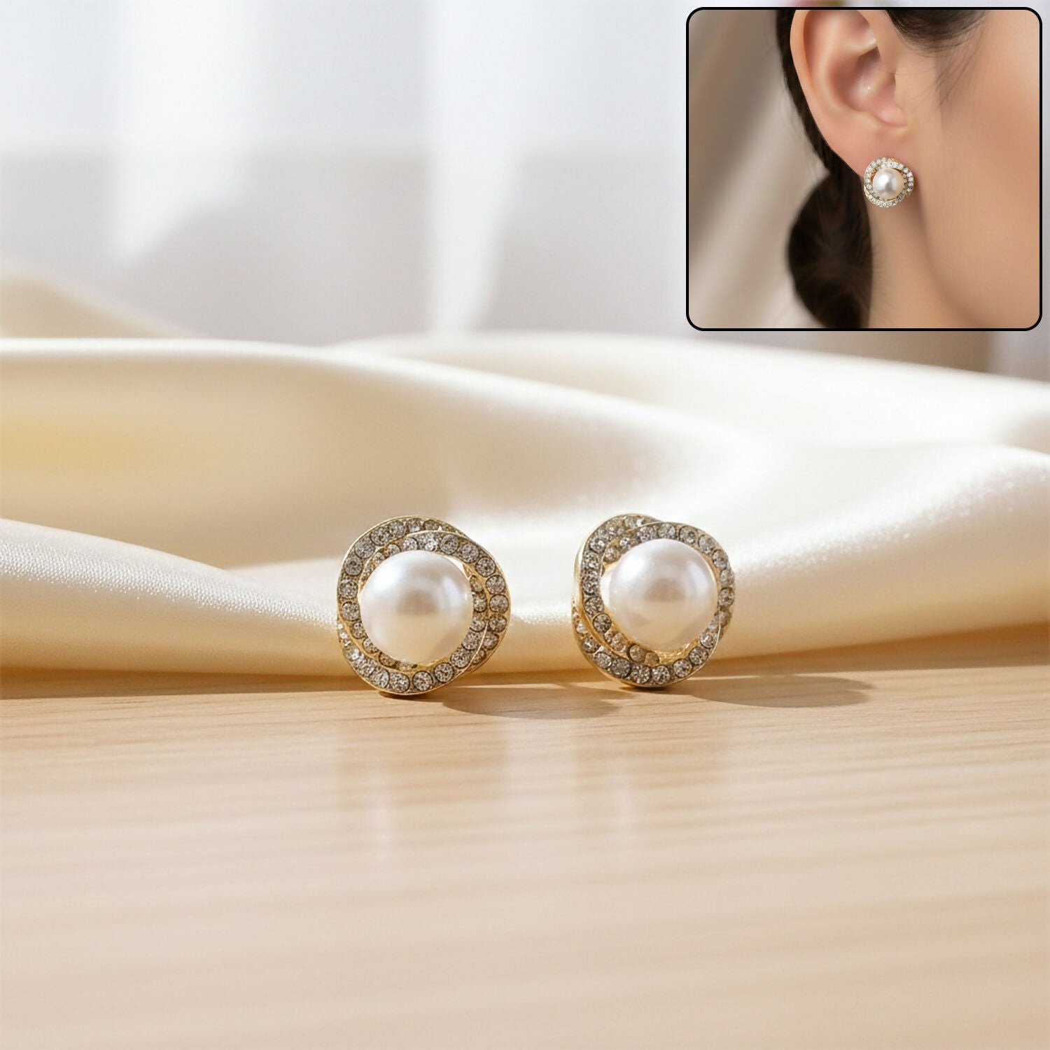 Pearl Floral Blossom Halo Stud Earrings