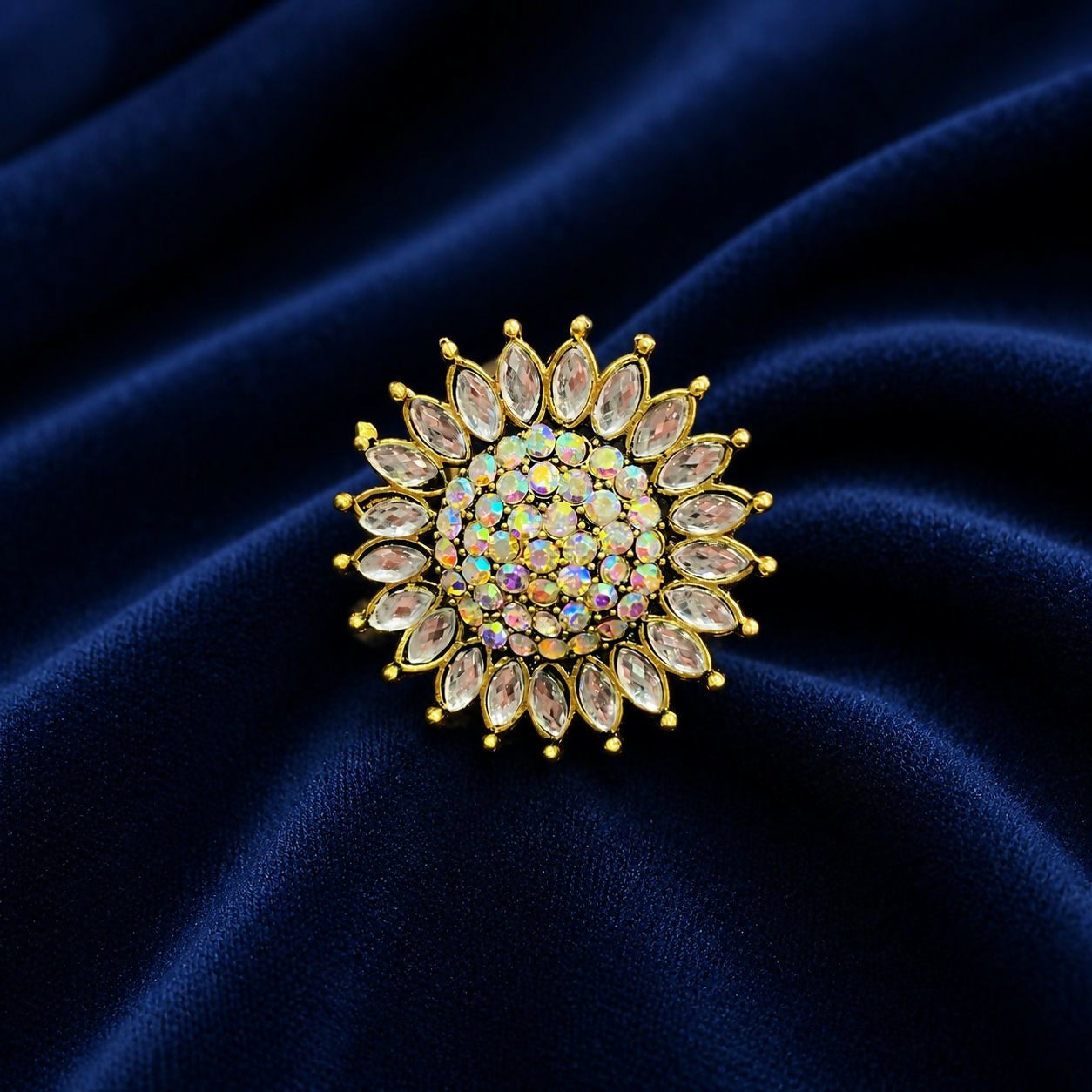 Pearl Kundan Floral Statement Cocktail Ring